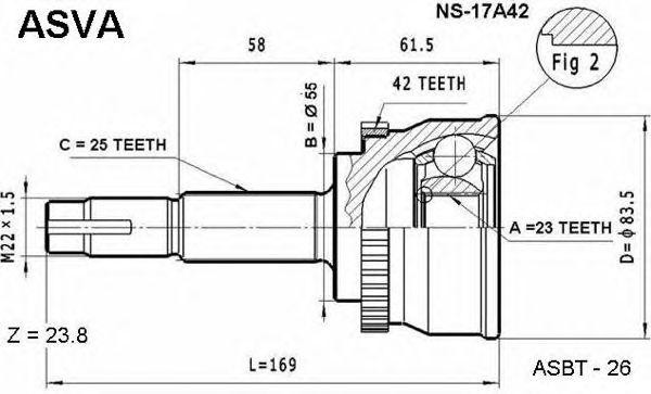 Вал привода колеса в сборе с ШРУСами NS-17A42 ASVA